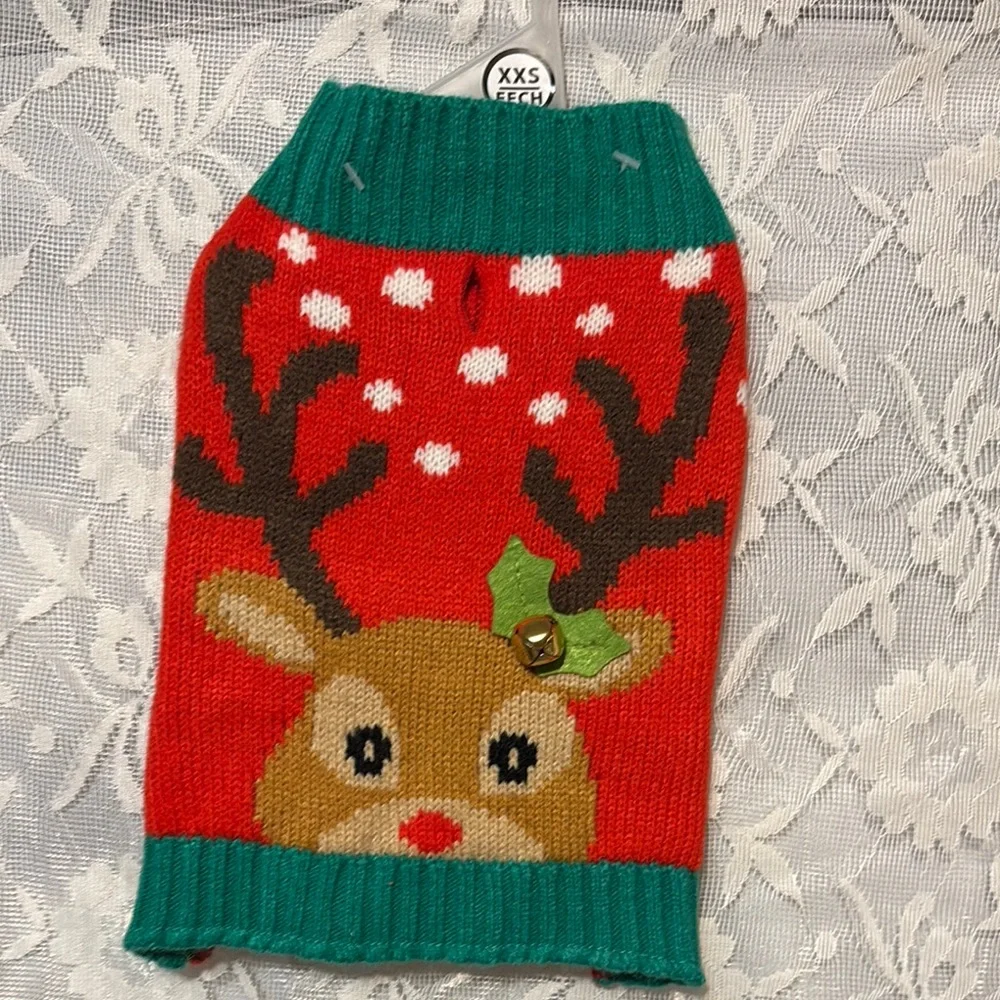 Festive Red Reindeer Dog Sweater Size XXS - Picture 2 of 4
